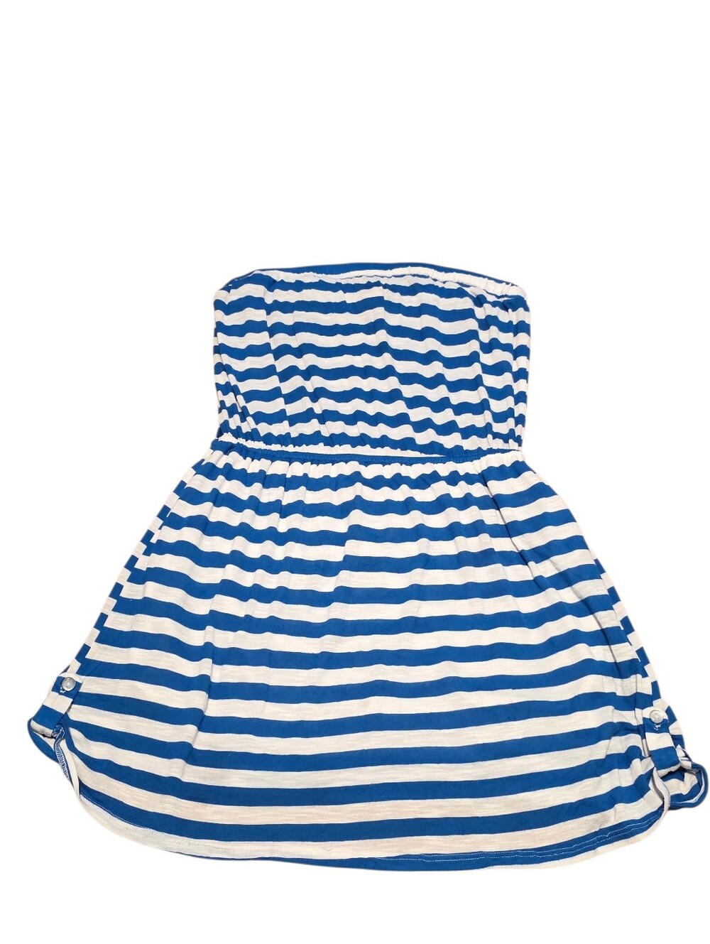 Twenty-One Blue & White Striped Mini Nautical Tube Dress Button Detail Sz L